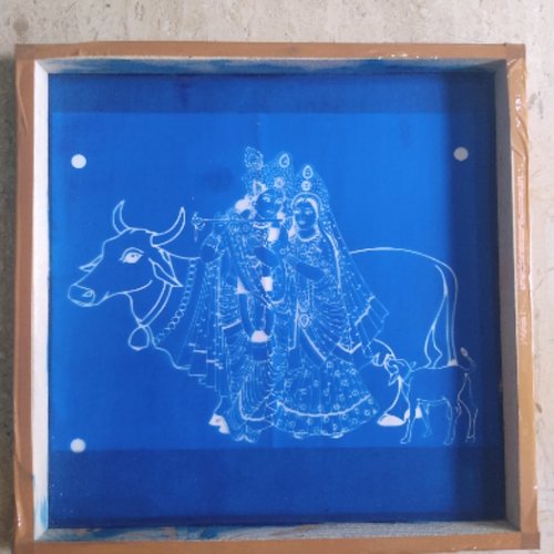 New Krishna with cow and baby Rangoli stencil 