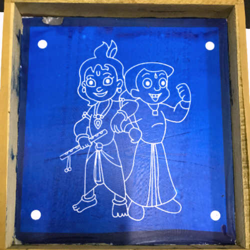 wooden chhota bhim - krishna Rangoli stencil of 9 by 9 inch 