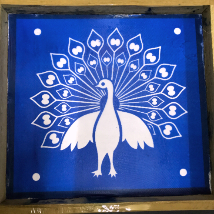 wooden Peacock Rangoli stencil of 9 by 9 inch