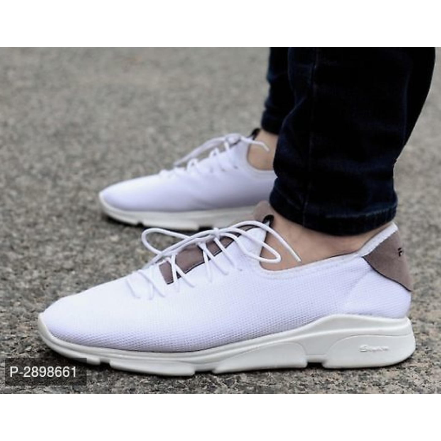 White & Black Mesh Sports Shoes For Men