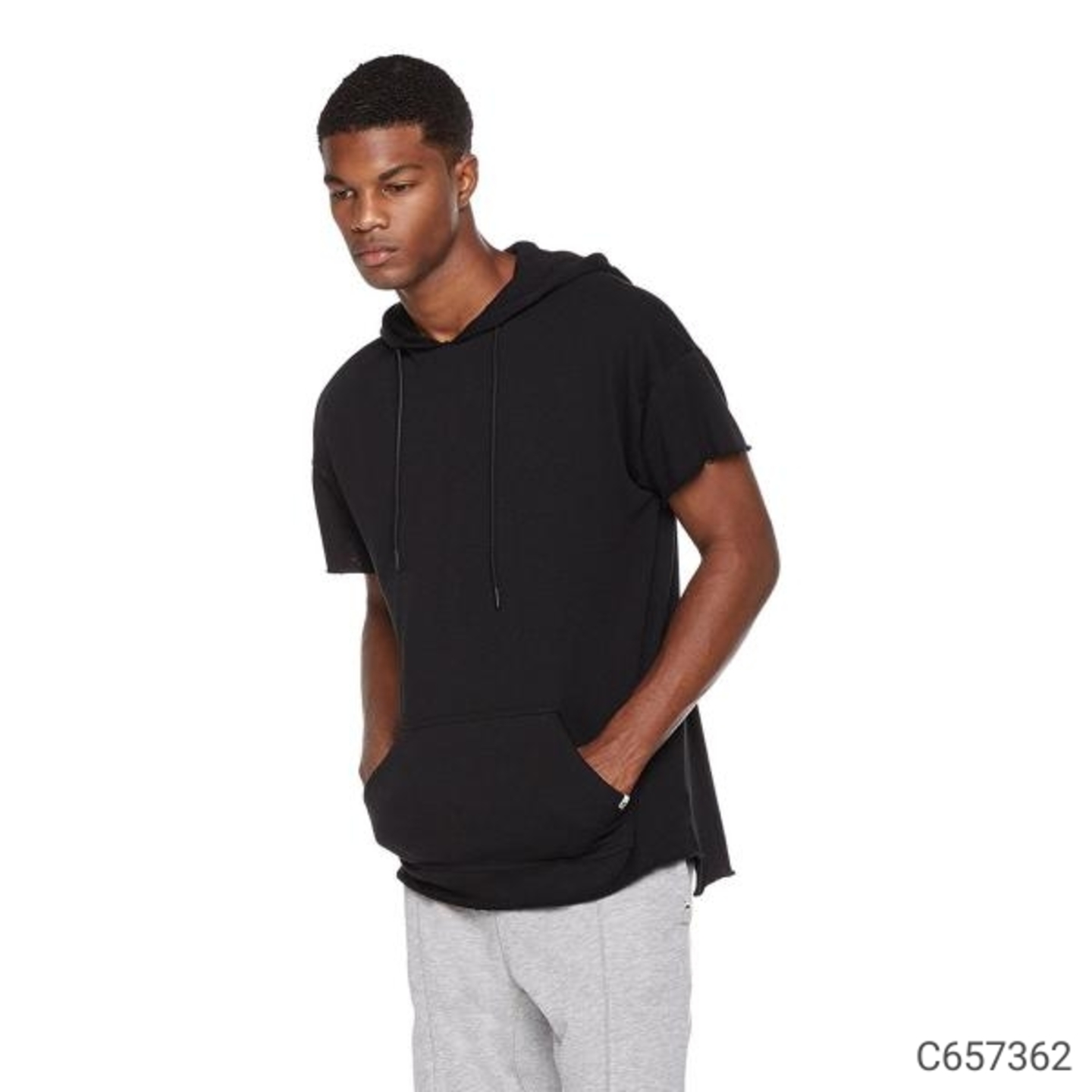 Half Sleeves Black Solid Cotton Hoodies