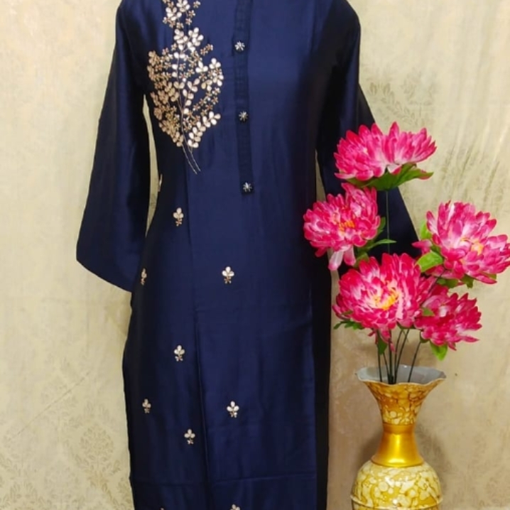 Finest cotton silk kurti with heavy Moti w