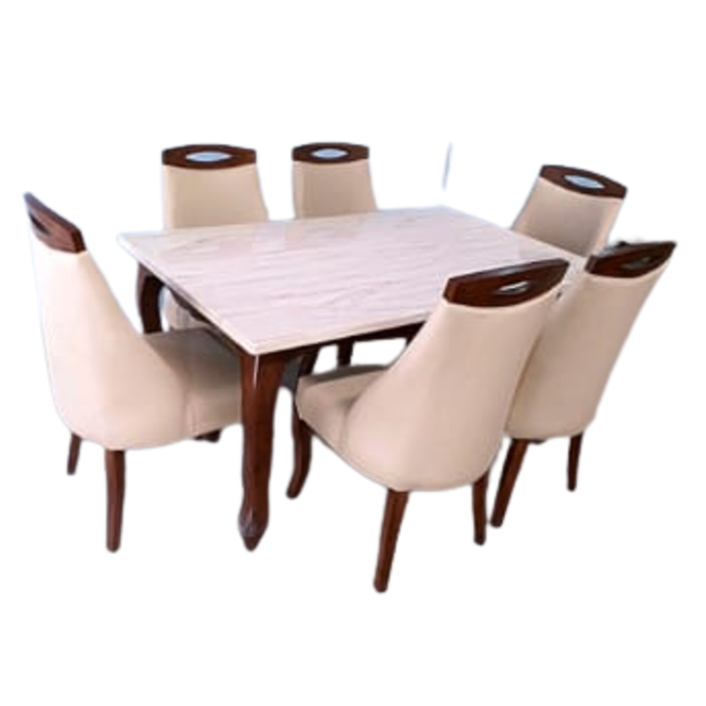 DW Marble Top H-007 Six Seater Dining Table Set in Brown Colour