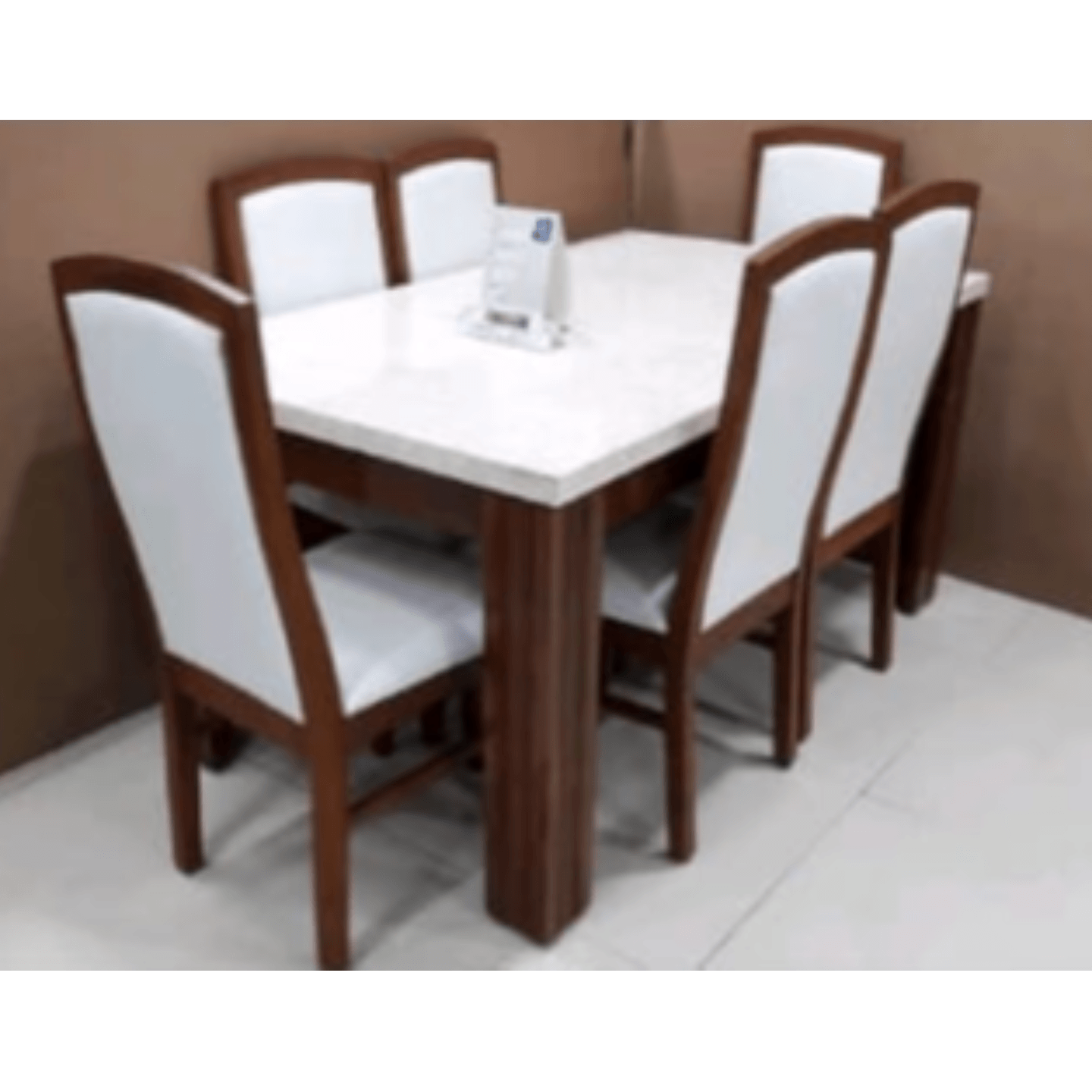 DW Marble Top H-009 Six Seater Dining Table Set in Brown Colour