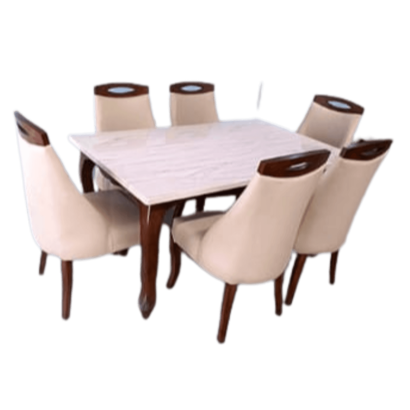 DW Marble Top H-007 Four Seater Dining Table Set in Brown Colour