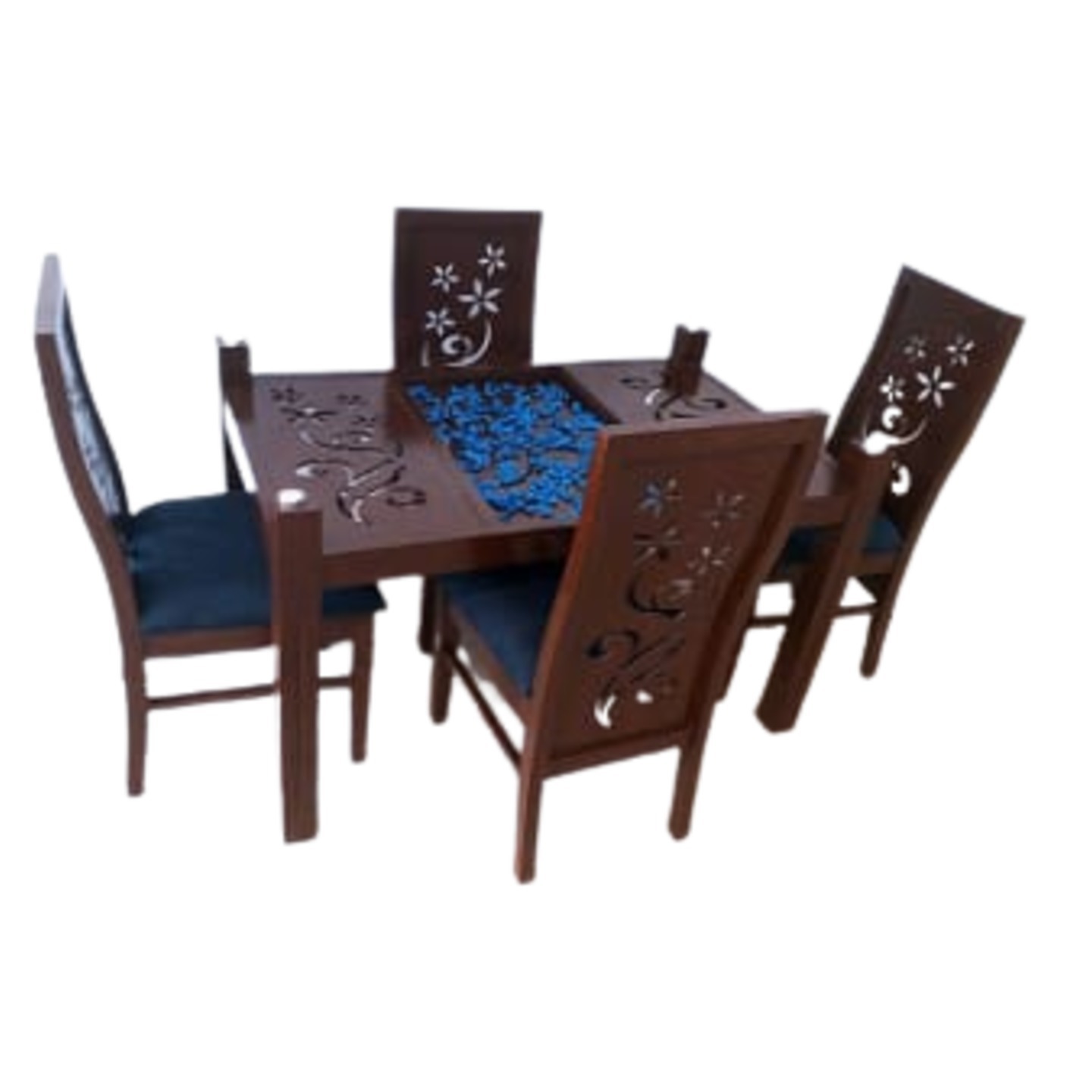 DW Marble Top L-001 Four Seater Dining Table Set in Brown Colour