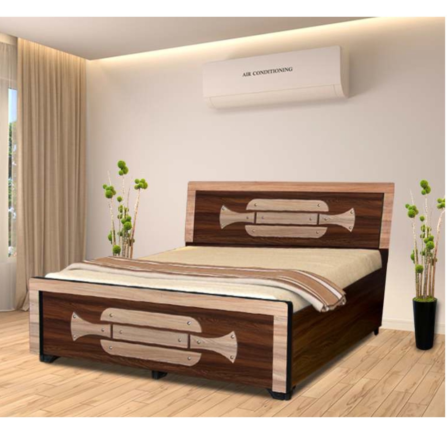 HS Badshah Bed Size 72x 60 In Colour Light Dark Brown