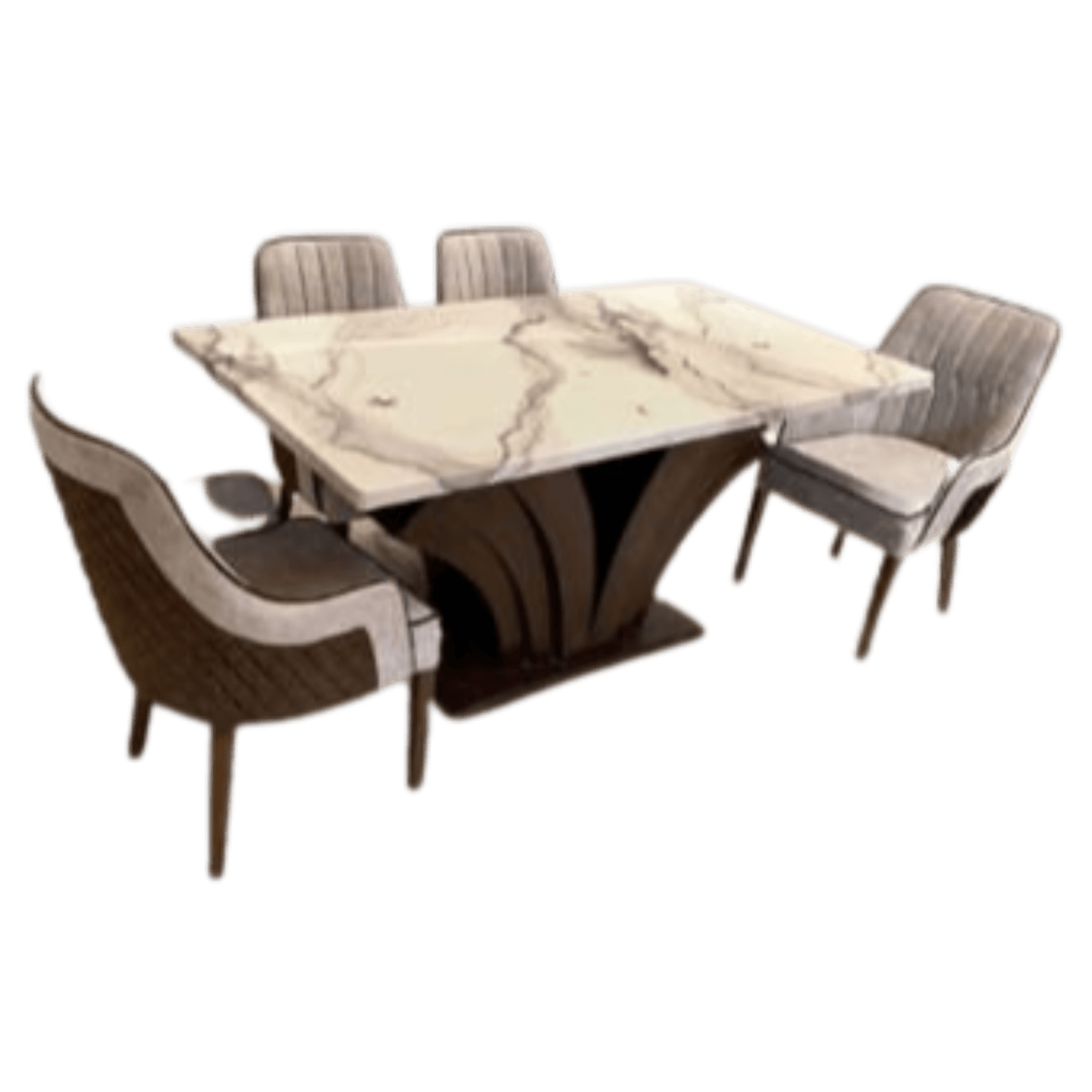 DW Marble Top H-004  Six Seater Dining Table Set in Brown Colour
