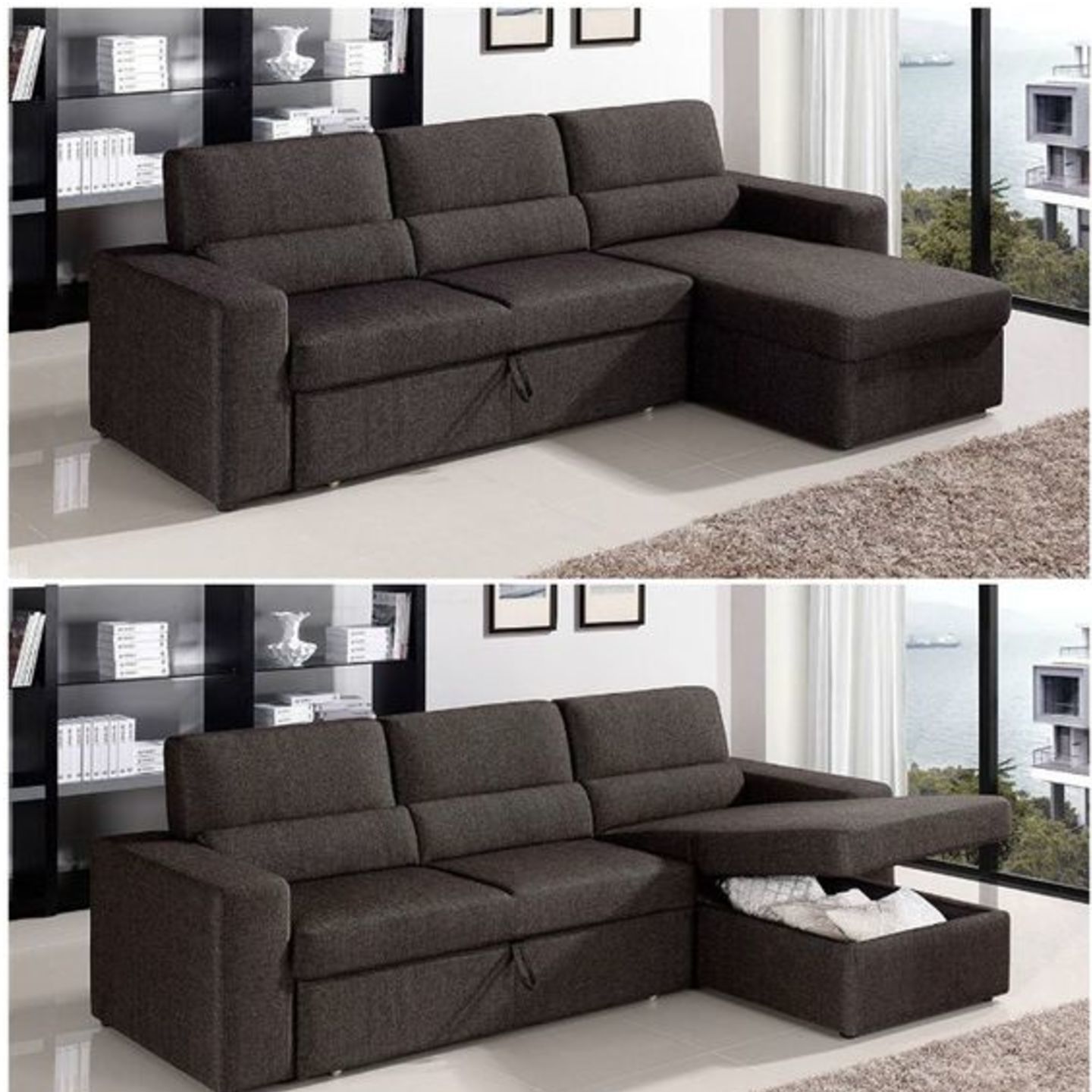 NF Corner Sofa Cam Bed With Lounger DD-201 In Grey Colour