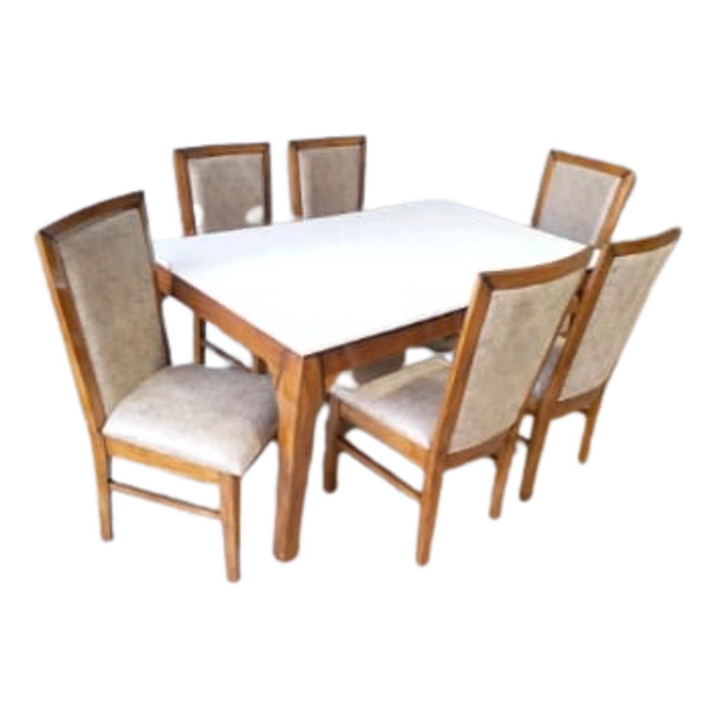 DW Marble Top H-017 Six Seater Dining Table Set in Brown Colour