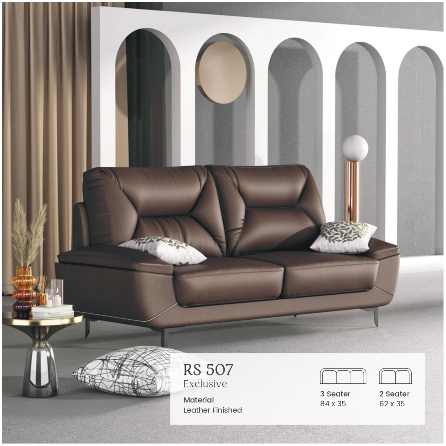 RLF Sofa Set 3+2 DD-507 In Brown Colour