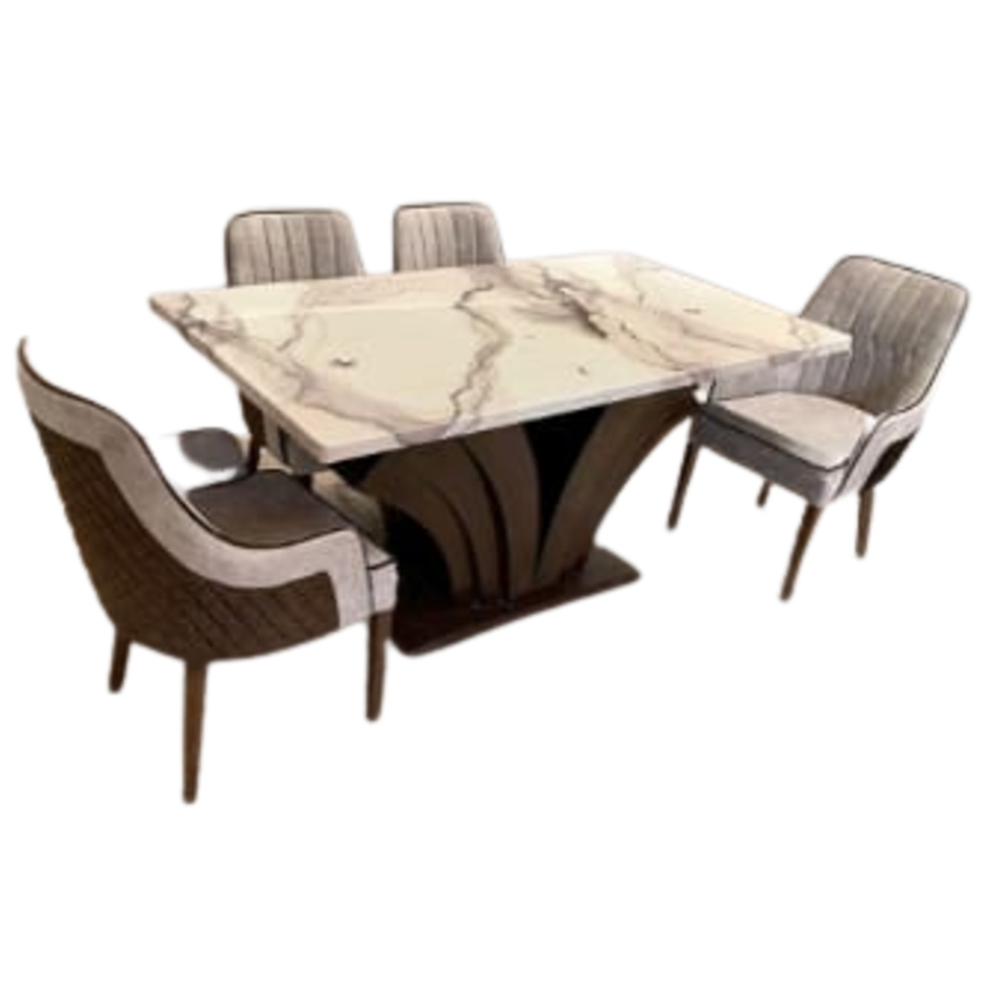 DW Marble Top H-004  Four Seater Dining Table Set in Brown Colour