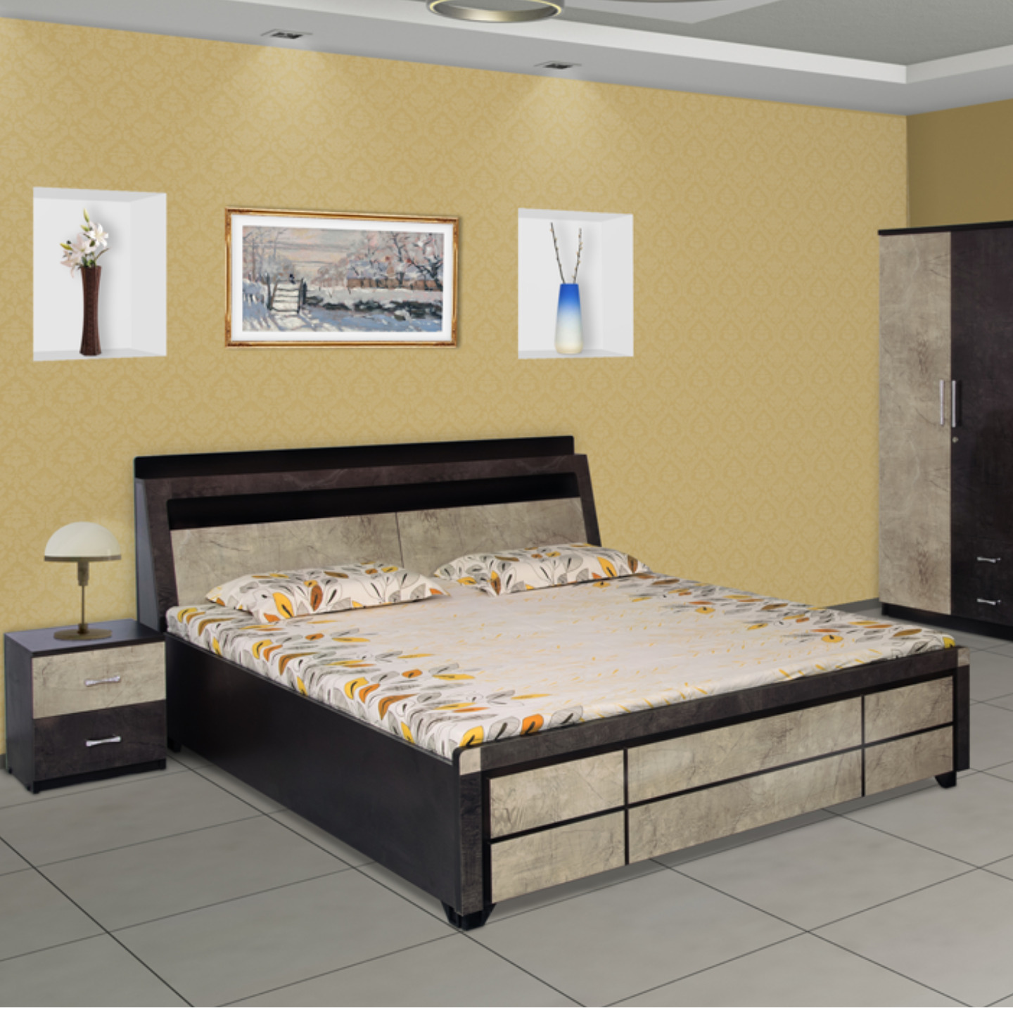 CFA King Size Bed Ecco-M In Brown Colour