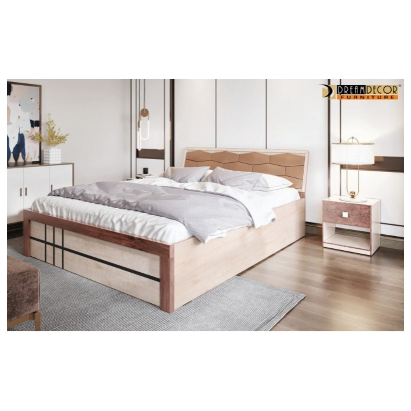 DDF  King Size Bed Premium Classic In Brown Colour
