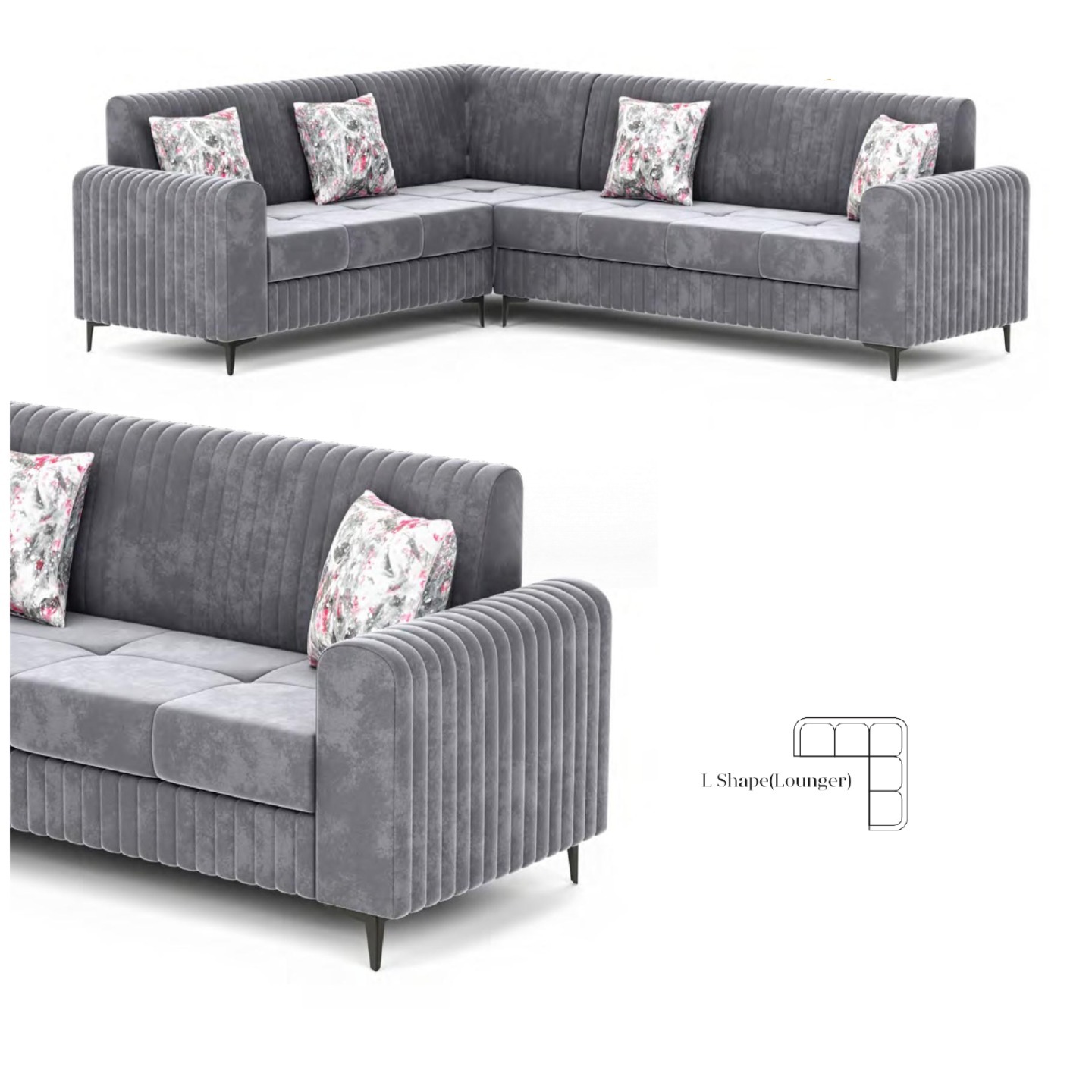 RLF Corner Sofa Set DD-522 In Grey Colour