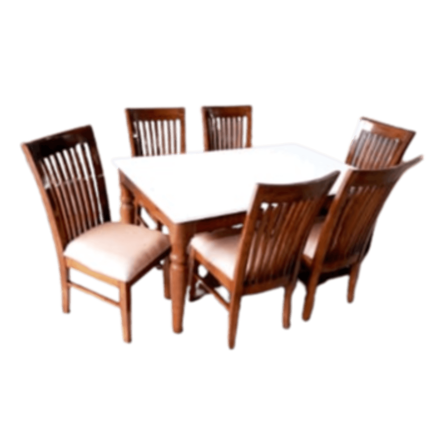 DW Marble Top H-016 Six Seater Dining Table Set in Brown Colour