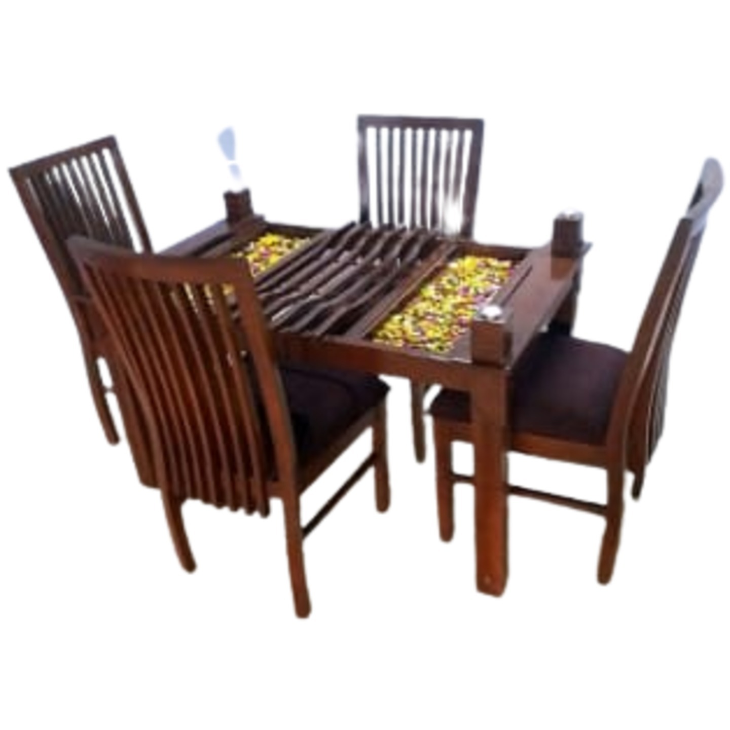 DW Glass Top L-010 Lepis Six Seater Dining Table Set in Brown Colour