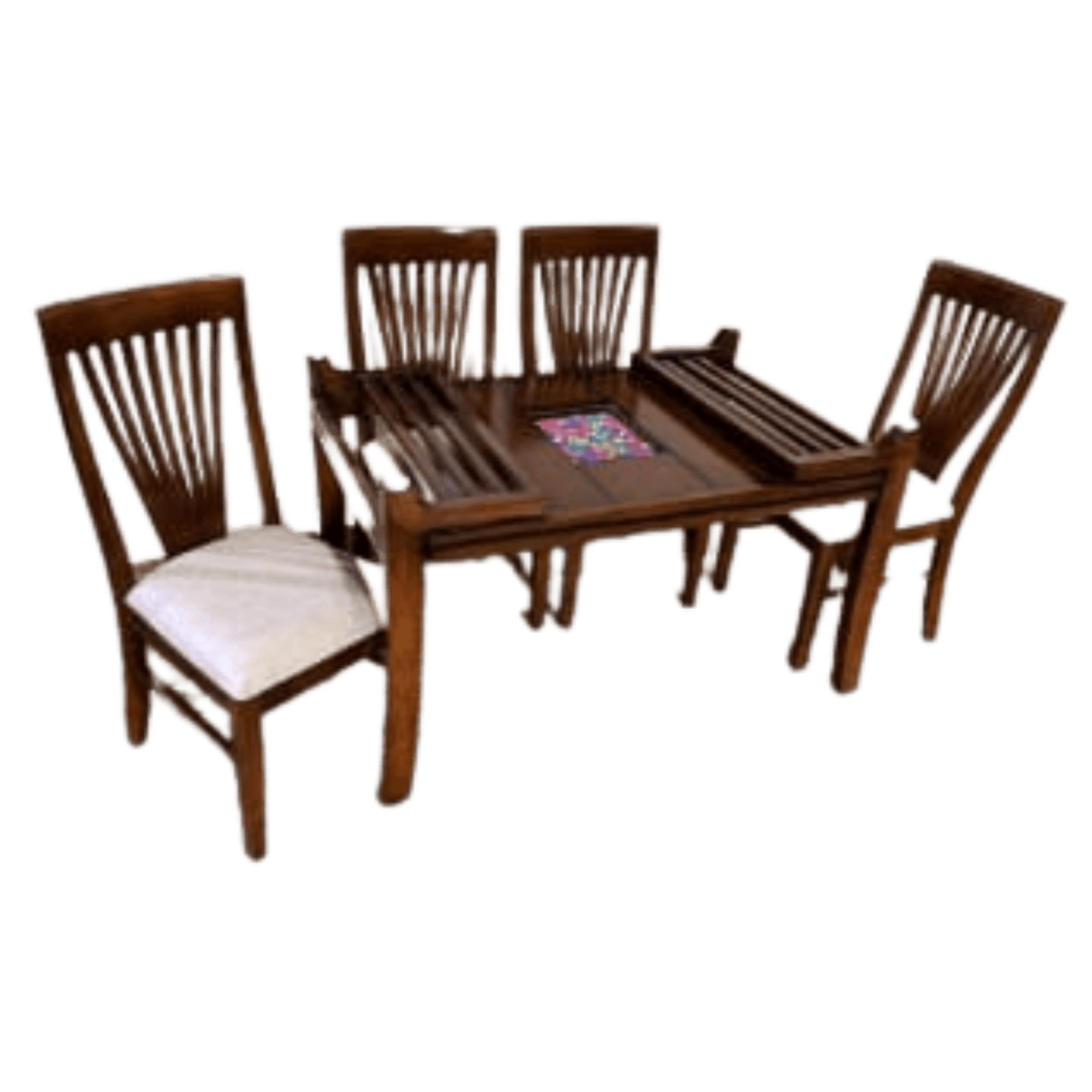 DW Glass Top L-003 Six Seater Dining Table Set in Brown Colour