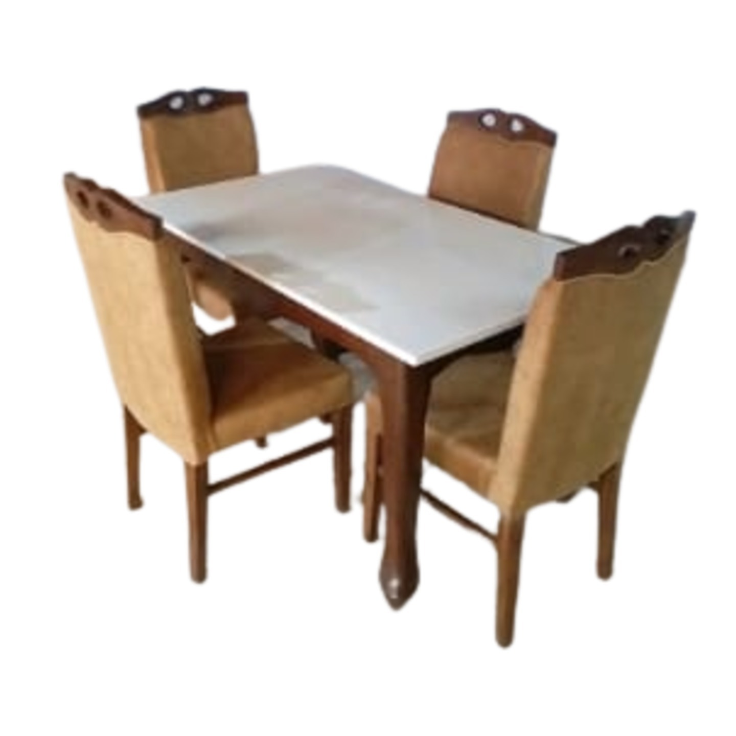 DW Marble Top H-010 Four Seater Dining Table Set in Brown Colour