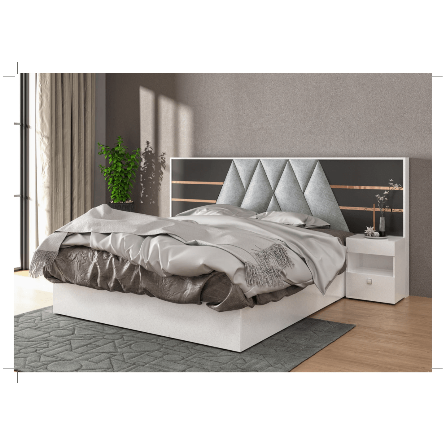 RLF Queen Size Bed 78x60 Hais Bed With Side Box In Grey Colour