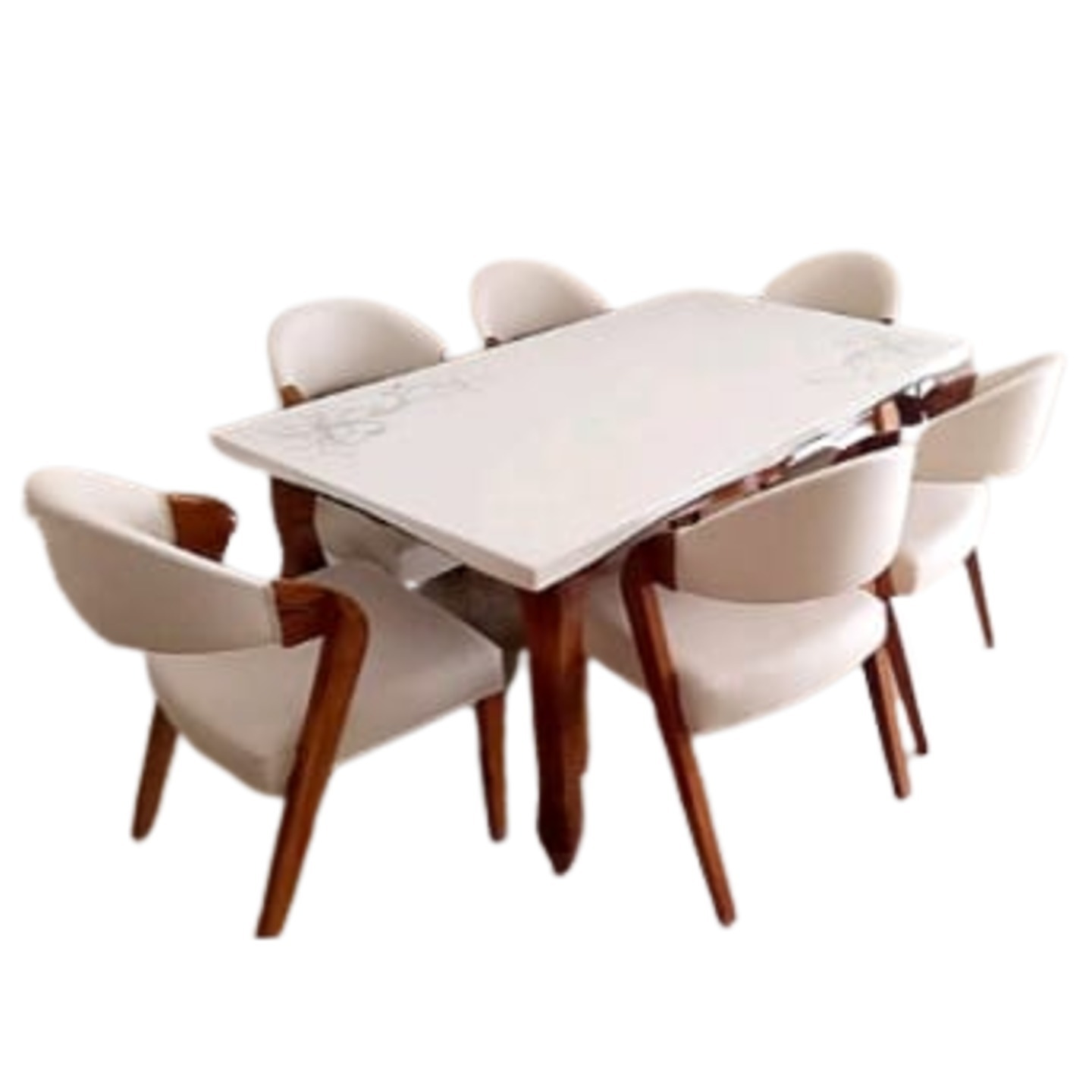 DW Marble Top H-012 Six Seater Dining Table Set in Brown Colour