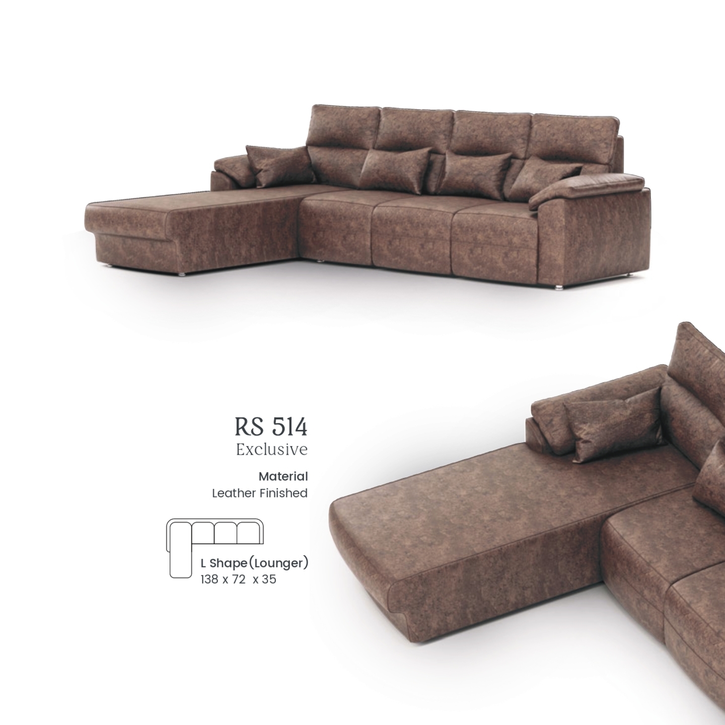 RLF Corner Sofa Set DD-514 Lounger In Brown Colour