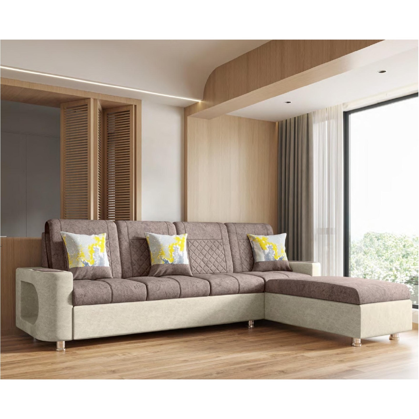 RLF Corner Sofa Set DD-521 In Brown & Cream Colour