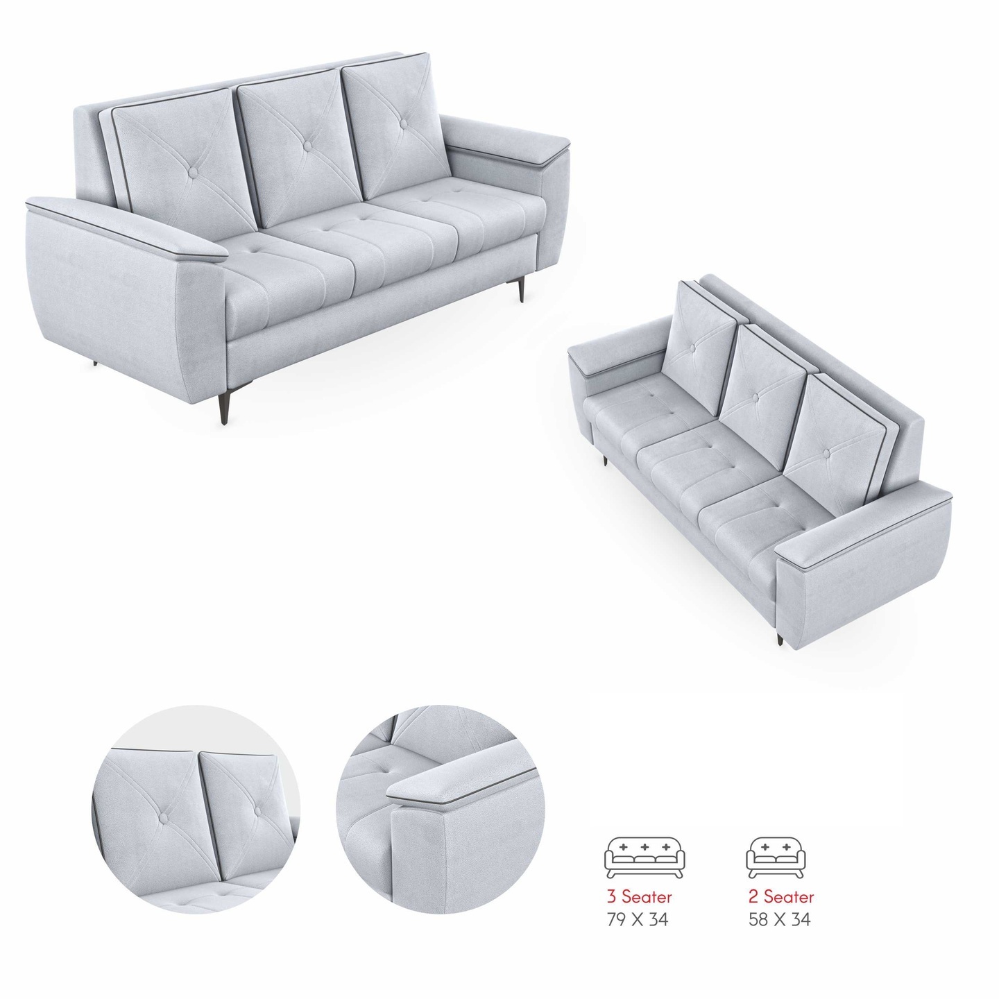 RLF Sofa Set 3+2 DD-602 In Grey White In Colour