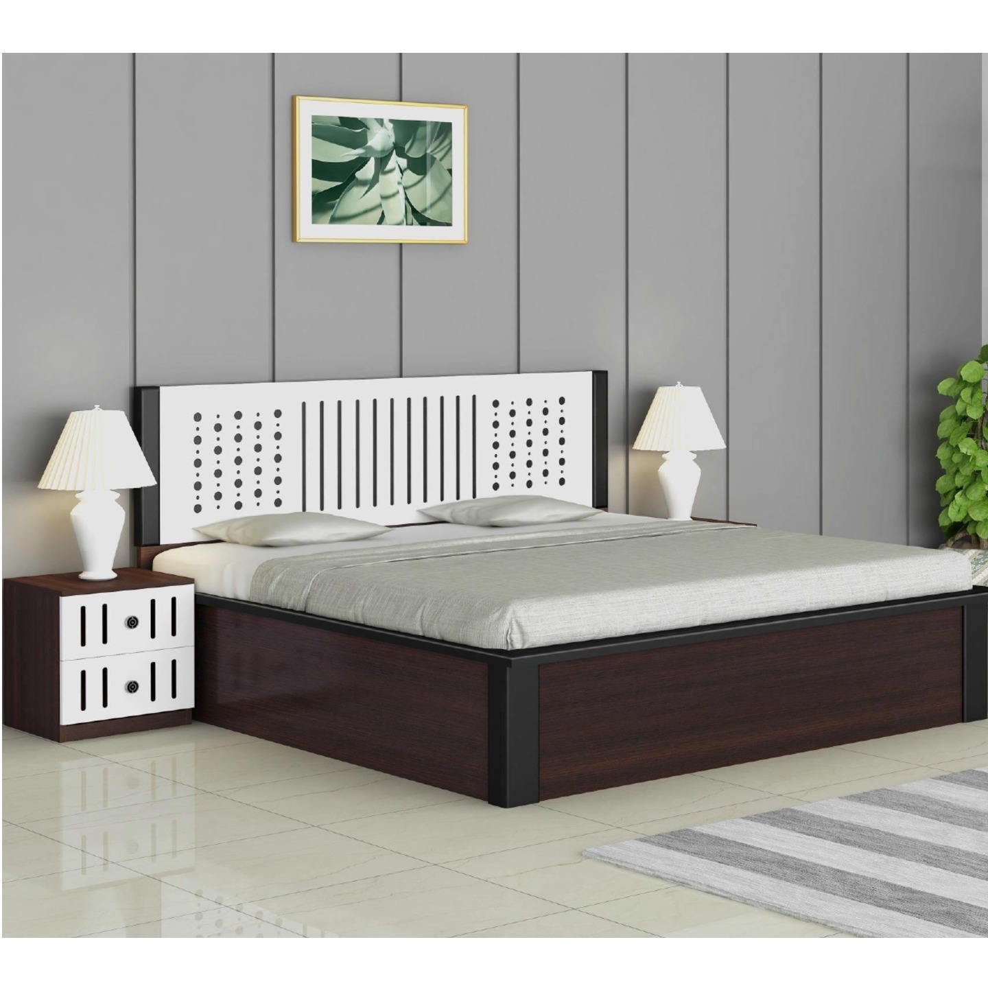 HS King Size Bed With Box Eritge In Dark Brown Colour