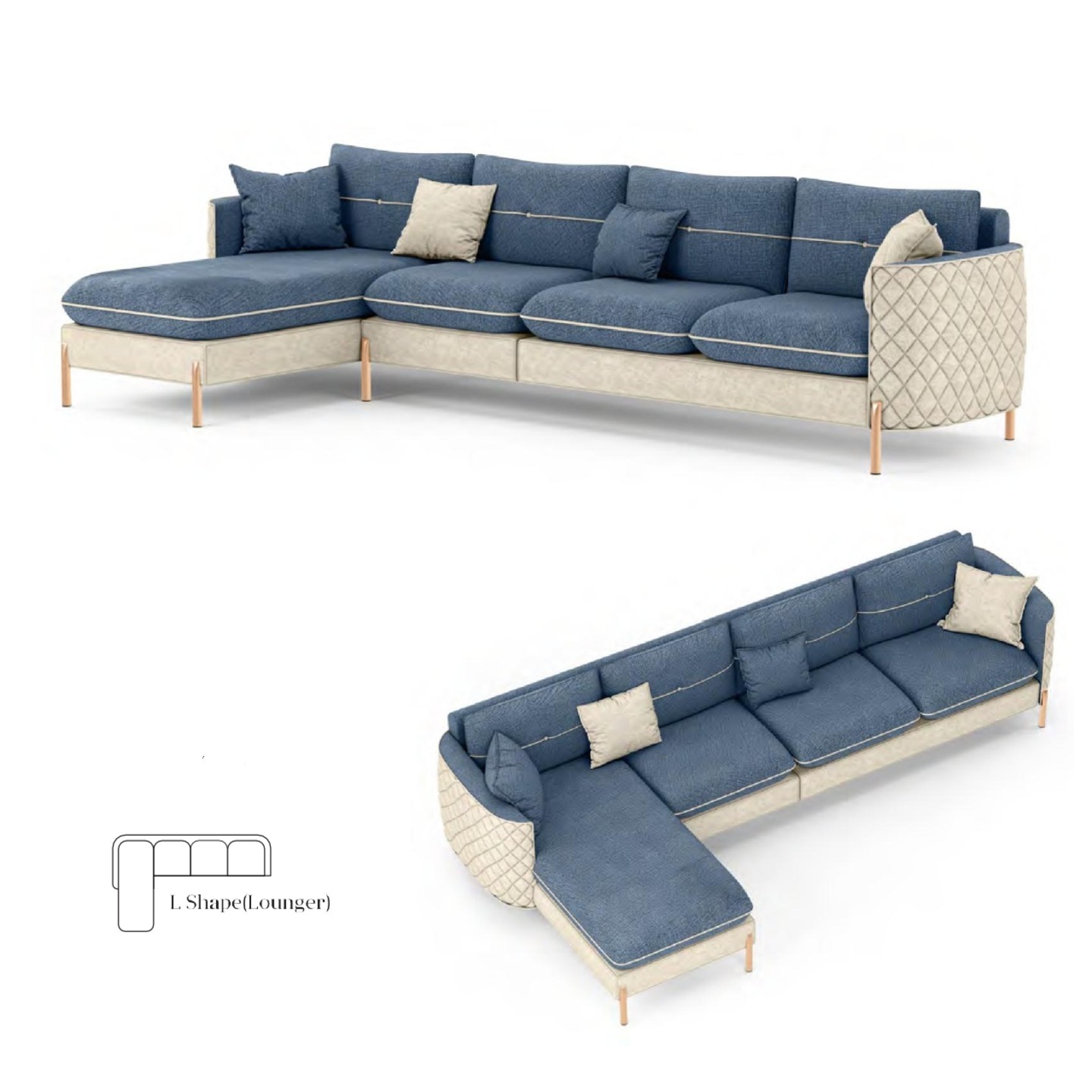 RLF Corner Sofa Set DD-519 In Blue & Cream Colour