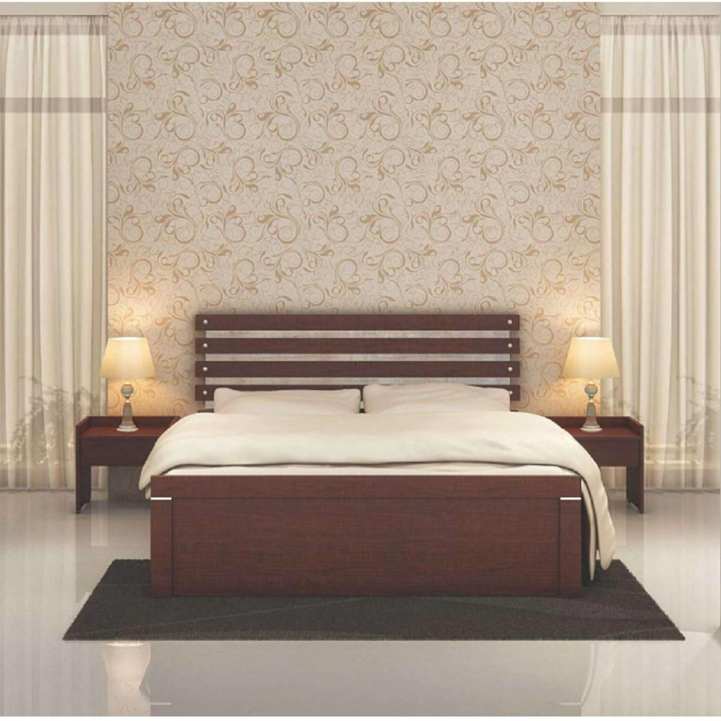 RD King Size Bed 78x 60 Elina Staripes In Brown Colour