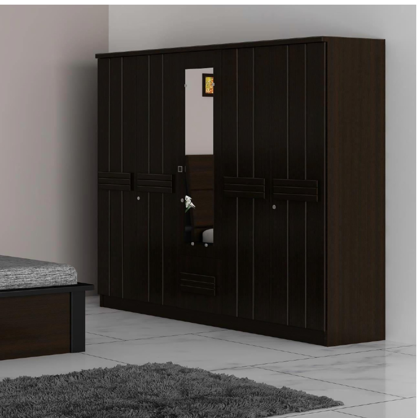 HS 3Door Wardrobe Smart Square In Dark Brown Colour