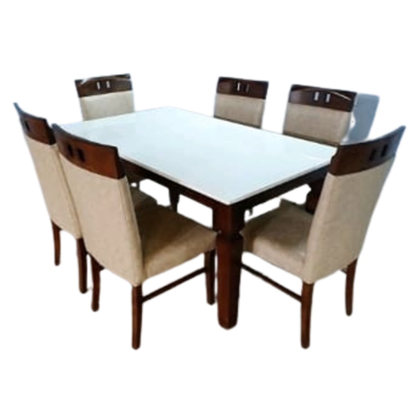 DW Marble Top H-001  Six Seater Dining Table Set in Brown Colour