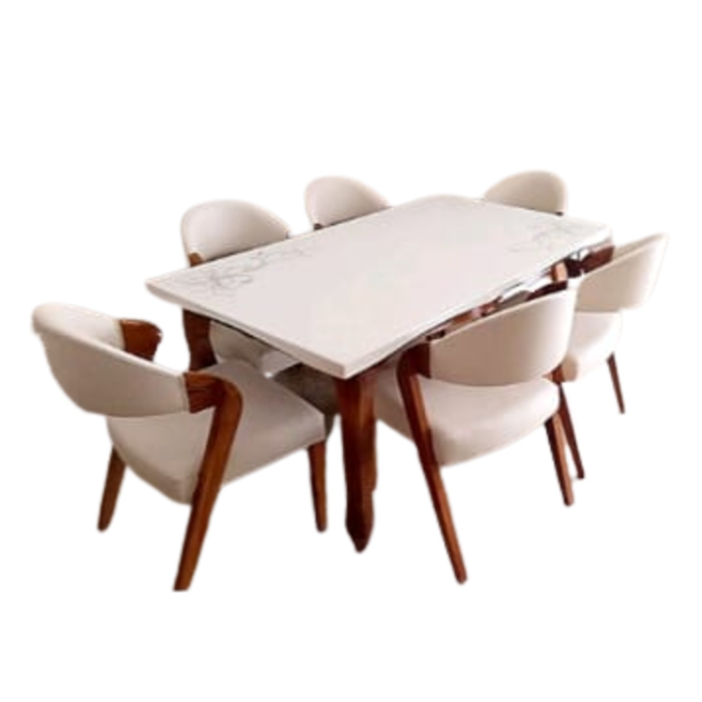 DW Marble Top H-012 Four Seater Dining Table Set in Brown Colour