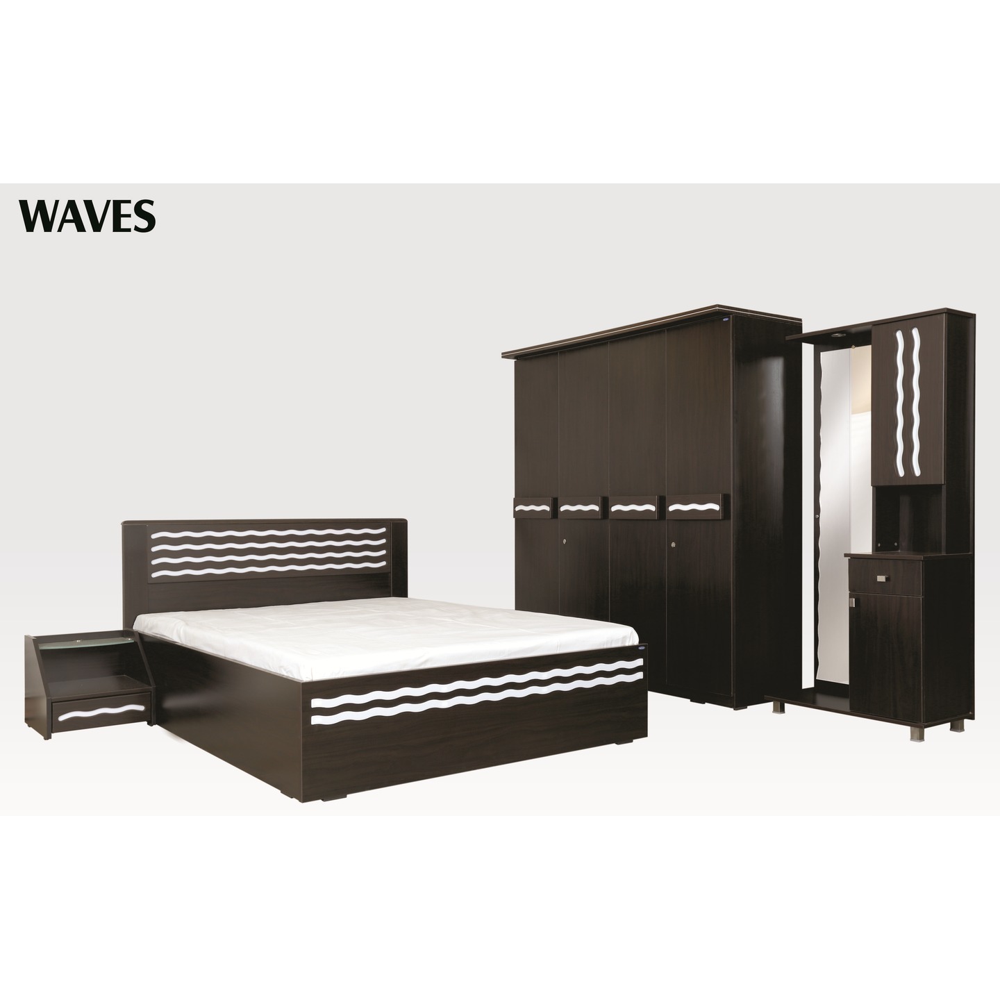 RD Queen Size Bed Hydraulic 78"x60" Waves In Dark Brown Colour