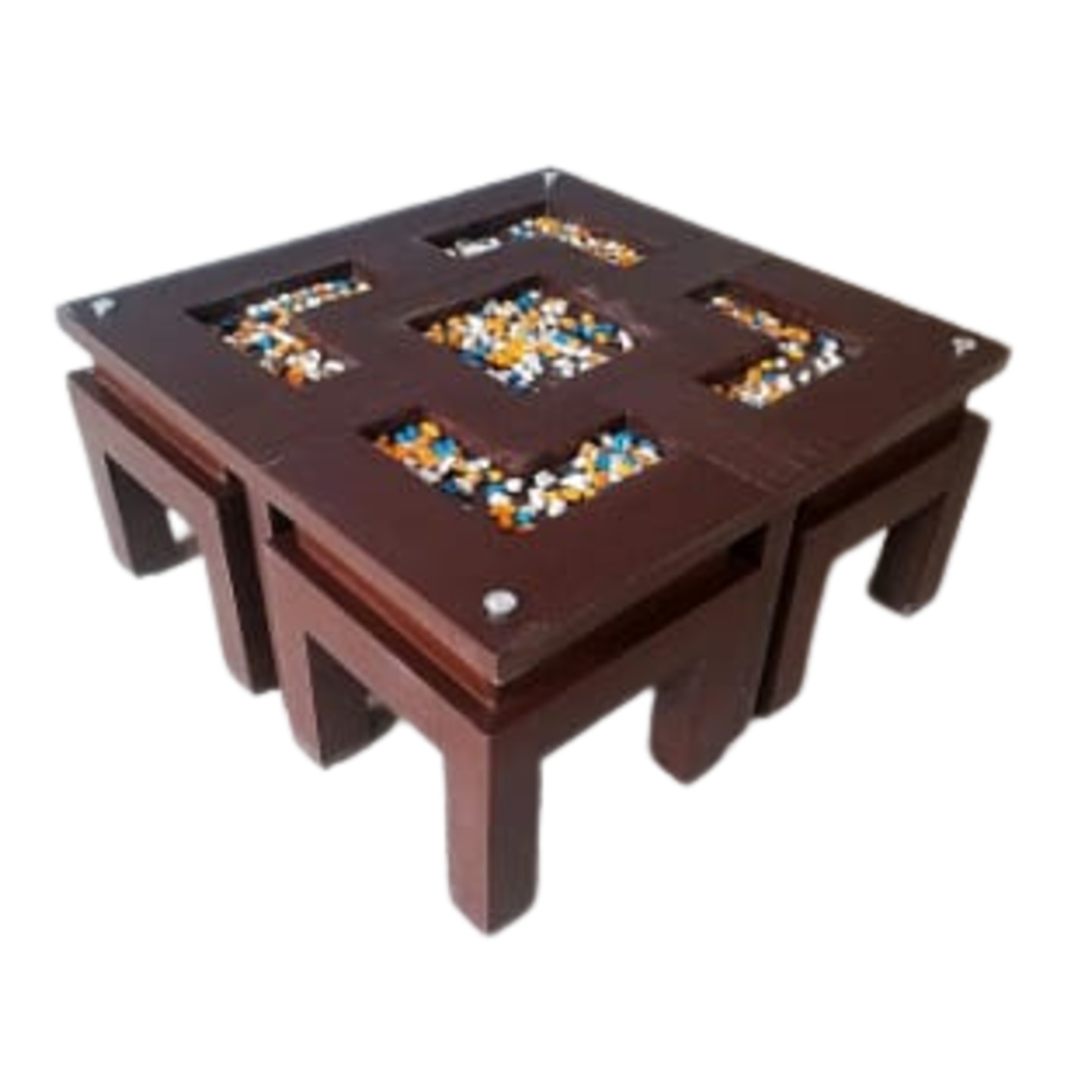 DW Center Table C-025 With 4-Puffy Chatai In Brown Colour
