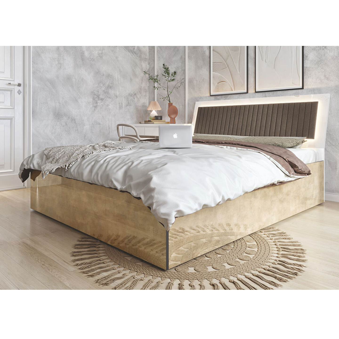 RLF King Size Bed 78"x72" Neon In Brown Colour