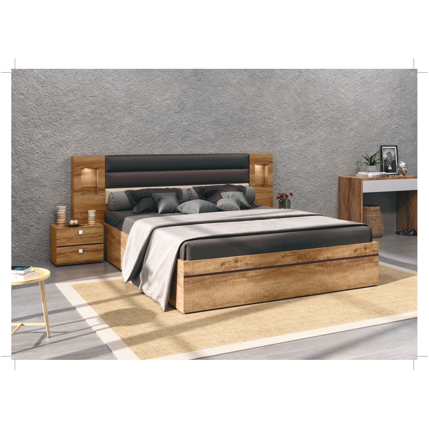 RLF Queen Size Bed 78"x60" Venus Bed With Side Box In Brown Colour