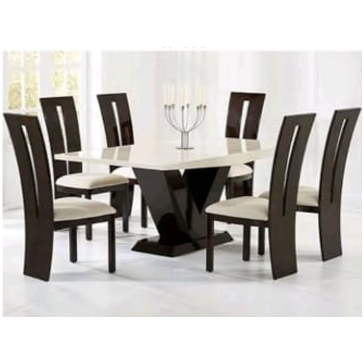 DW Marble Top H-003  Six Seater Dining Table Set in Brown Colour
