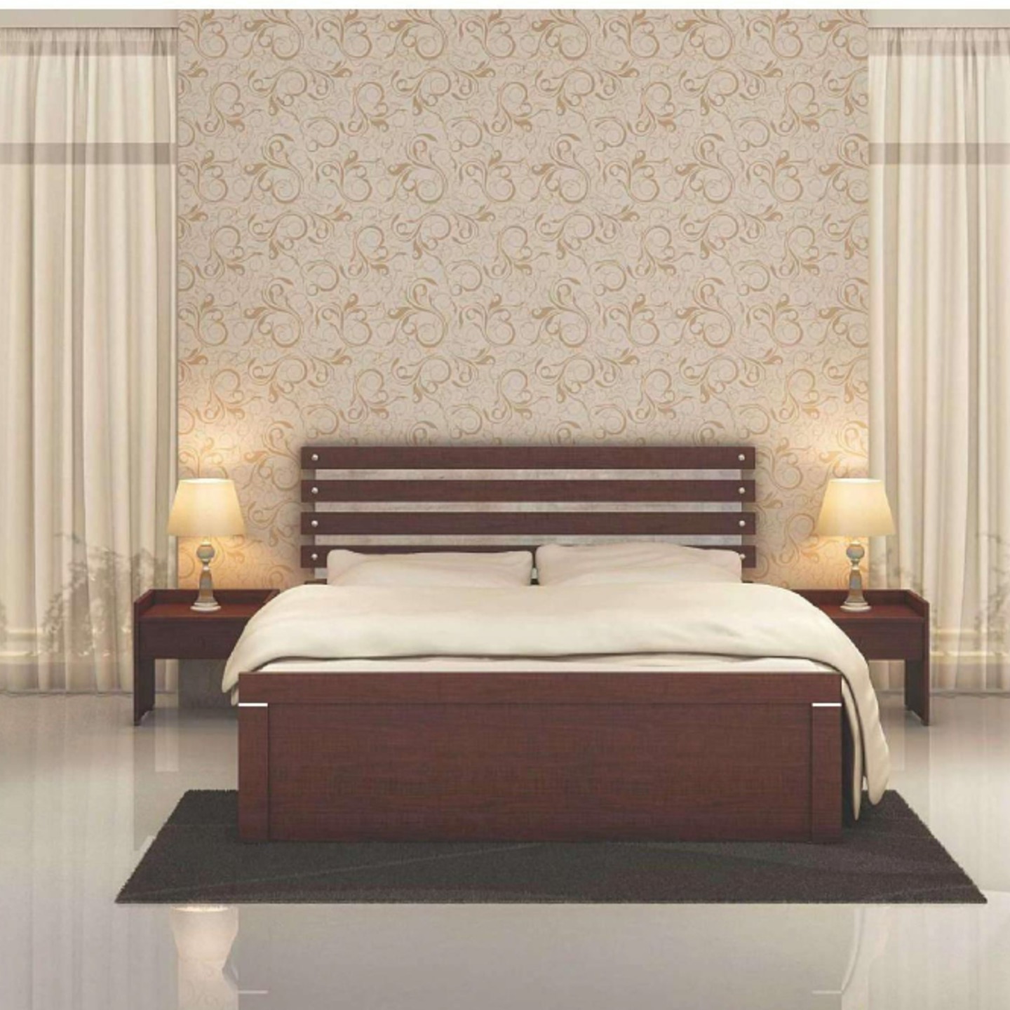 RD Queen Size Bed Hydraulic 78"x60" Elina Stripes Brown Colour