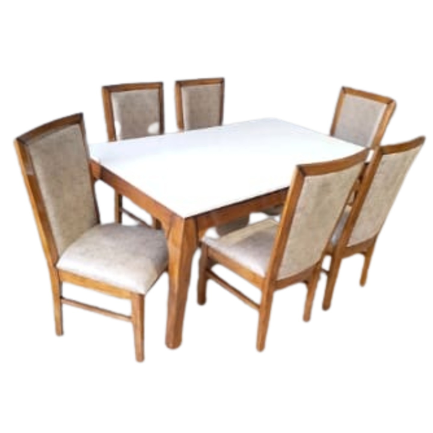 DW Marble Top H-017 Six Seater Dining Table Set in Brown Colour