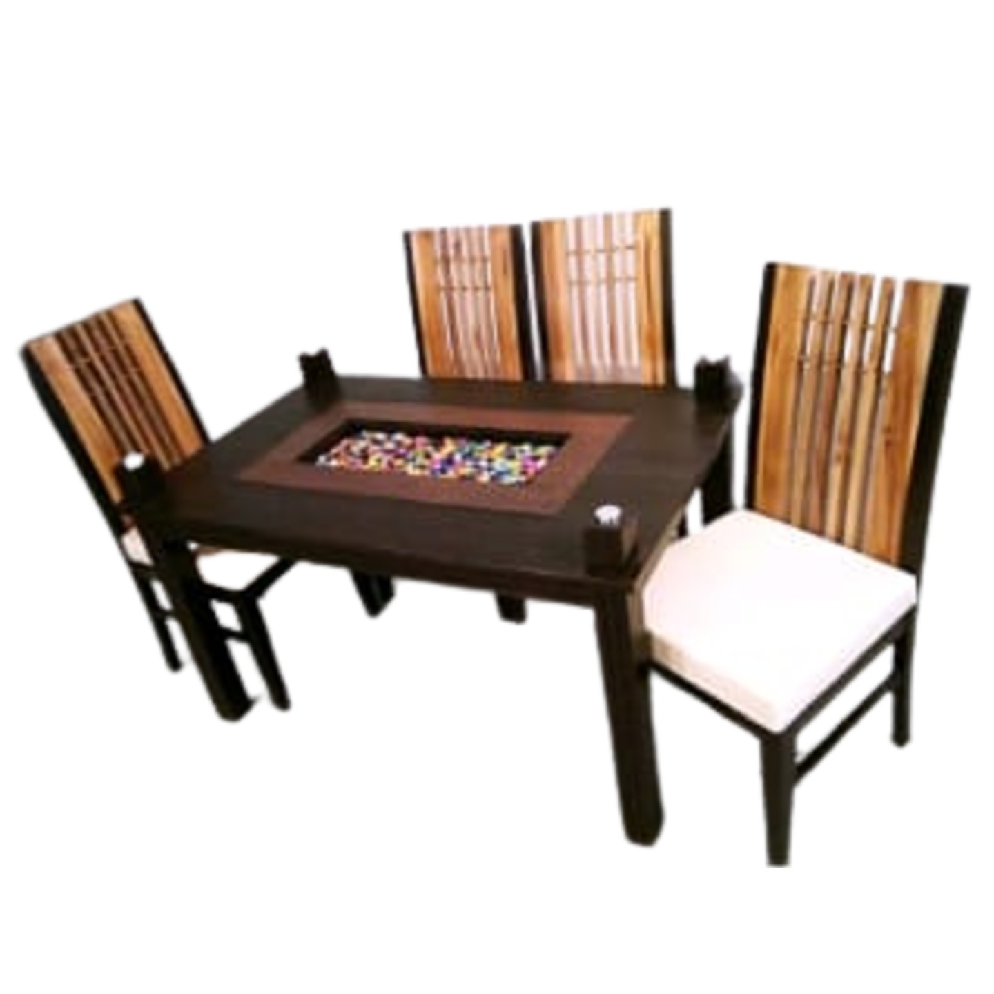 DW Glass Top L-009 Four Seater Dining Table Set in Brown Colour