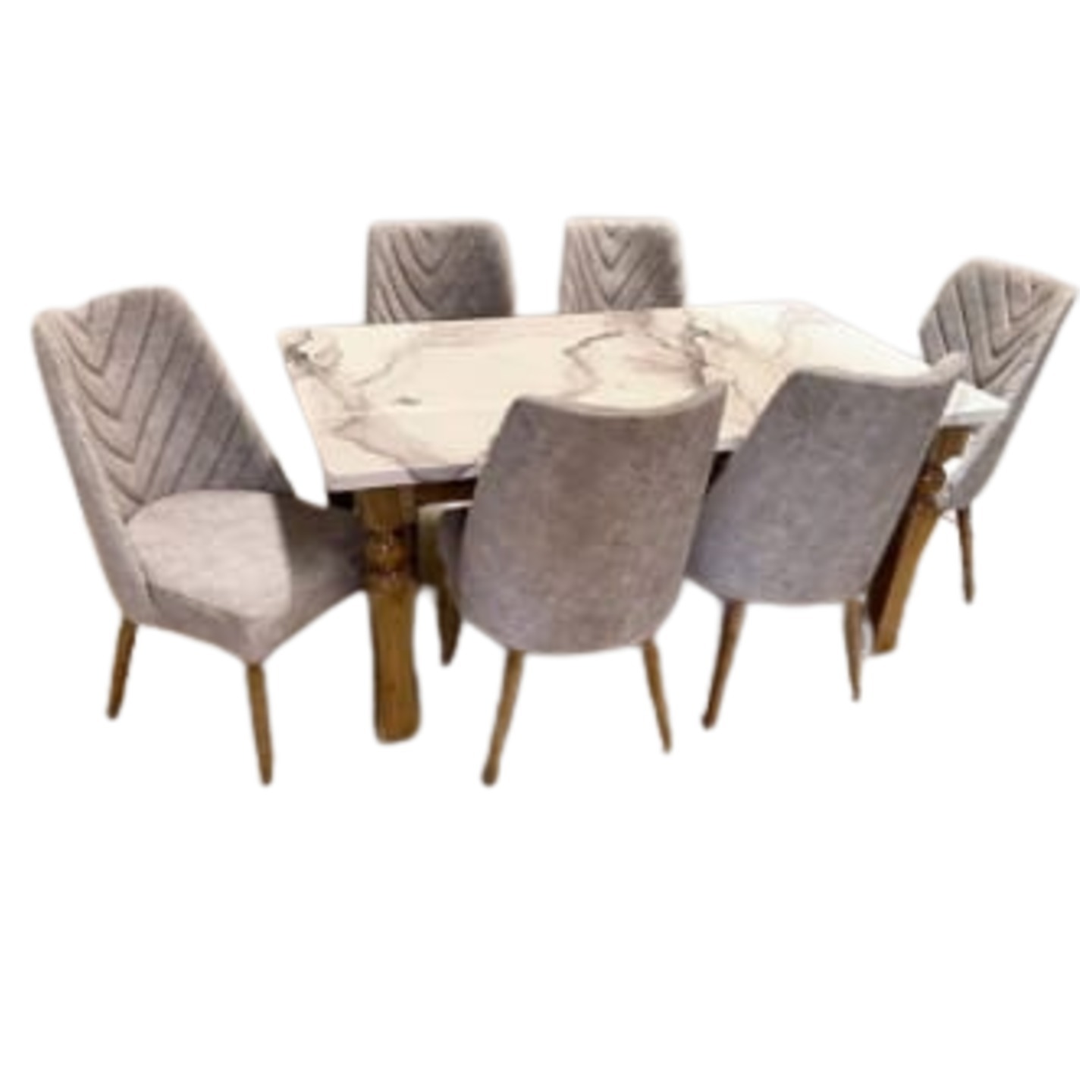 DW Marble Top H-006 Six Seater Dining Table Set in Brown Colour