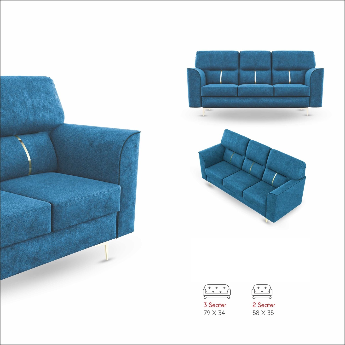RLF Sofa Set 3+2 DD-603 In Blue Colour