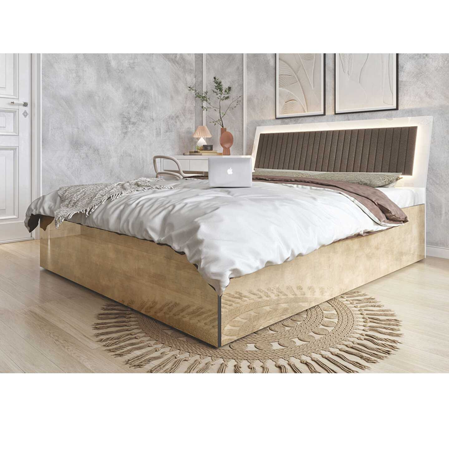 RLF Queen Size Bed 78"x60" Neon In Brown Colour