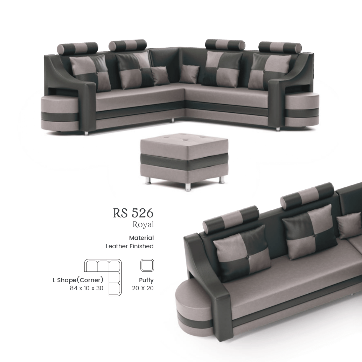 RLF Corner Sofa Set DD-526 In Black Grey Colour