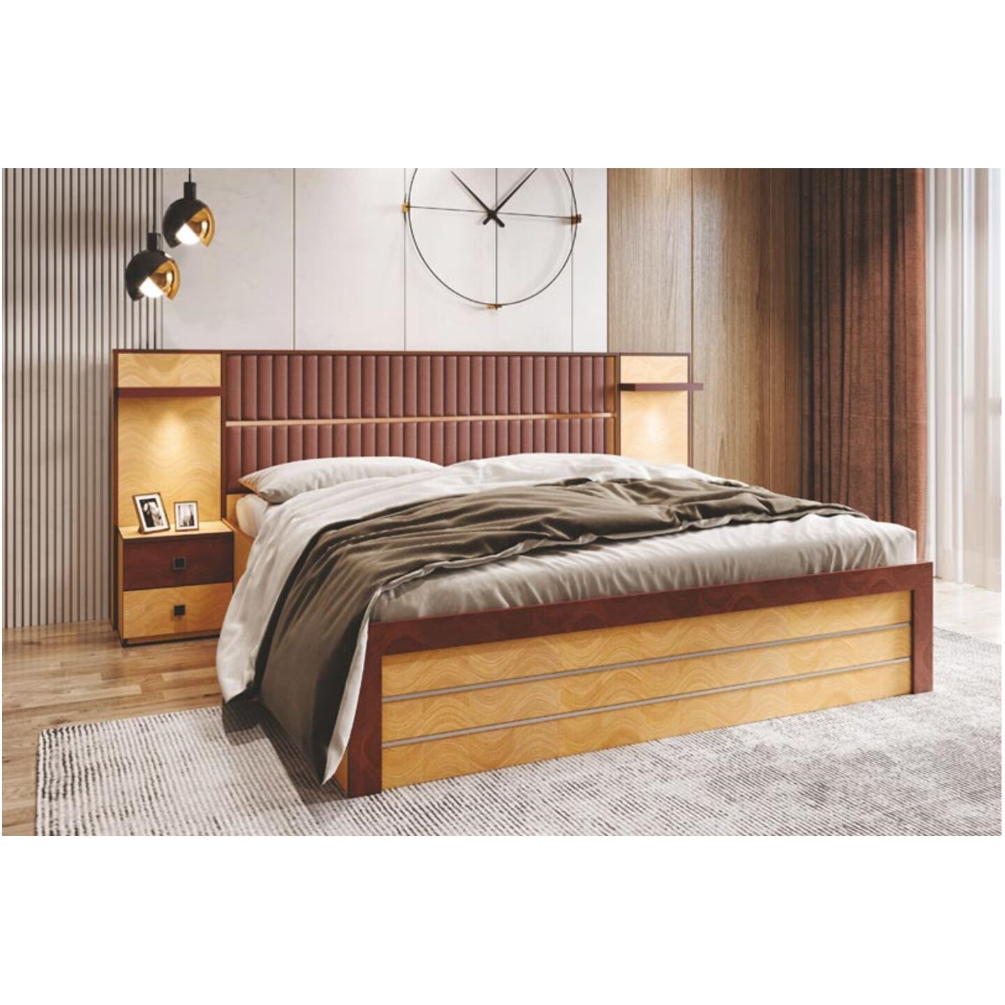 RLF Queen Size Bed 78"x60" Platium In Brown Colour