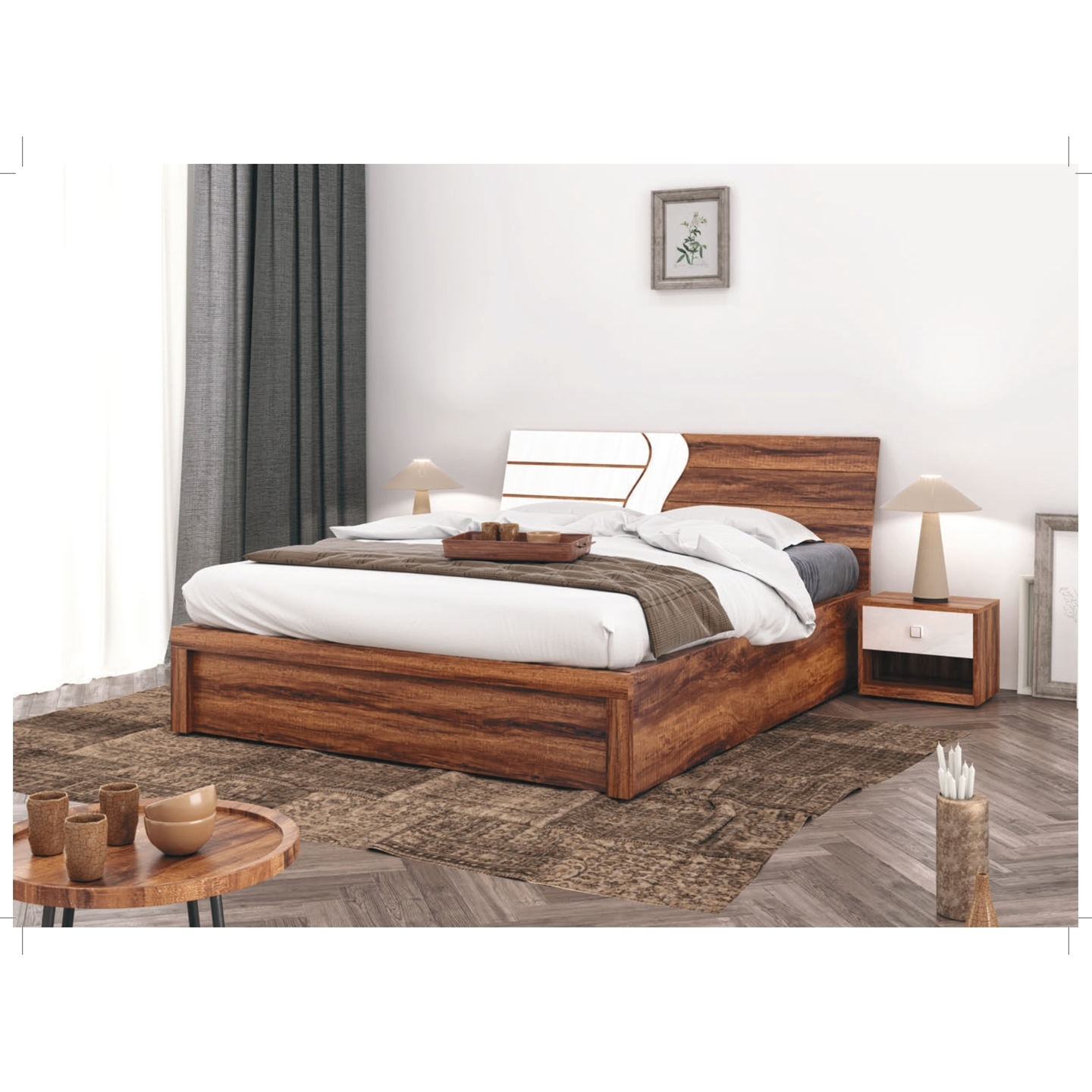 RLF King Size Bed 78x72 Modis In Brown Colour