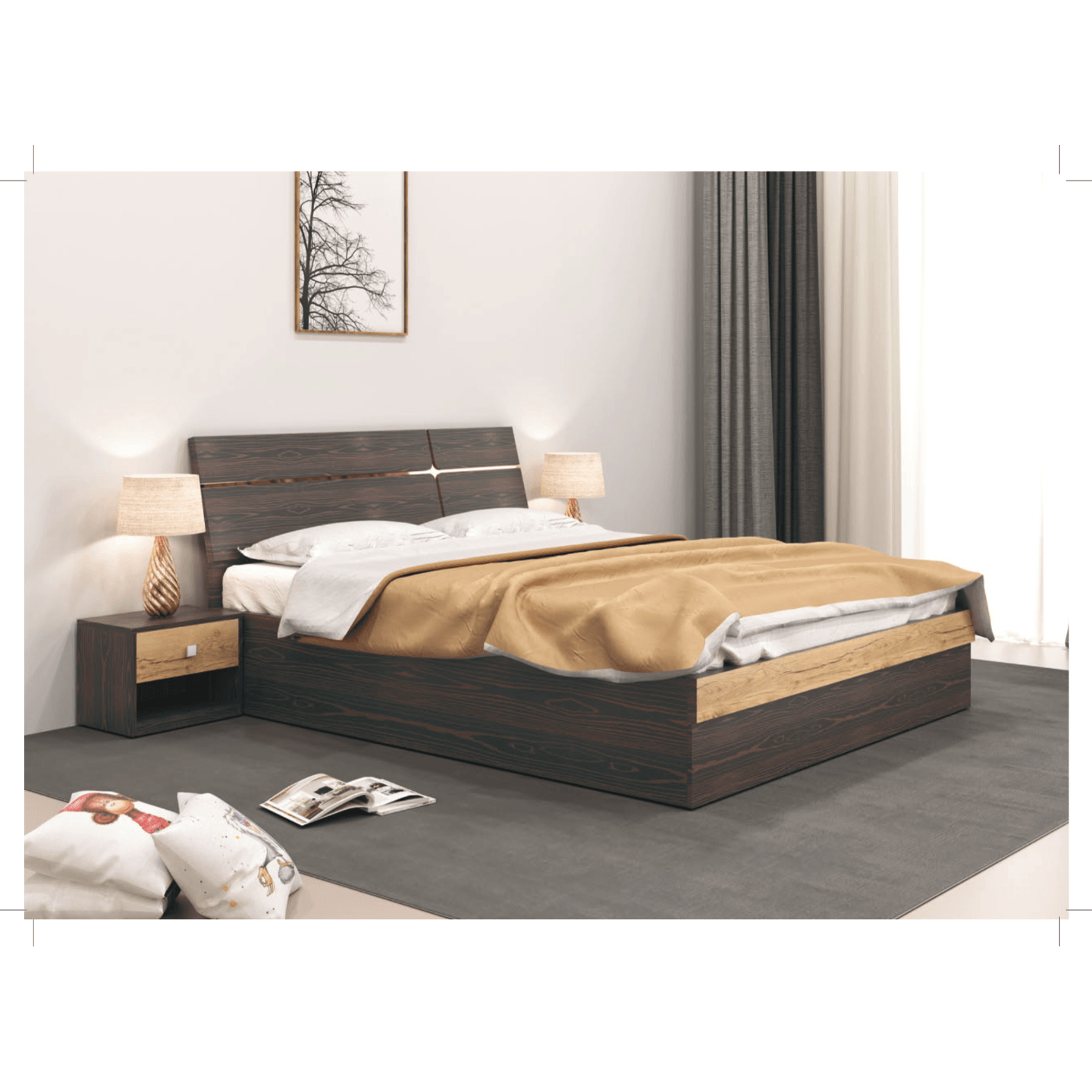 RLF Queen Size Bed 78"x60" Rosewood In Brown Colour
