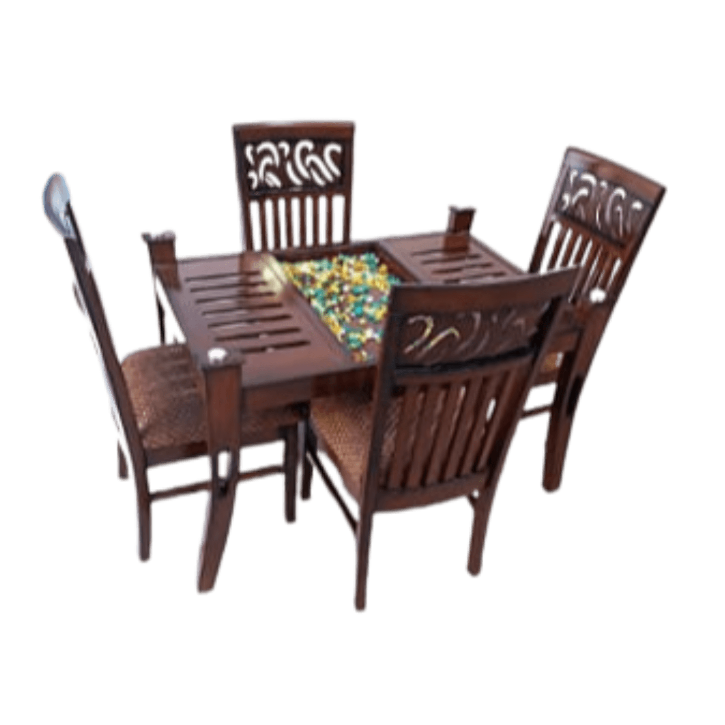 DW Glass Top L-016 Caeving Six Seater Dining Table Set in Brown Colour